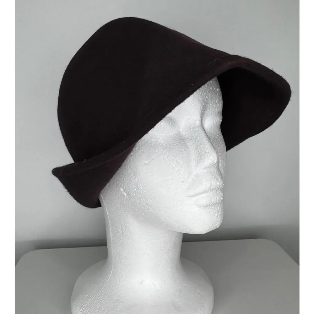 1970s–1980s New York Hat Co Brown Wool Felt Asymmetrical Cloche Hat